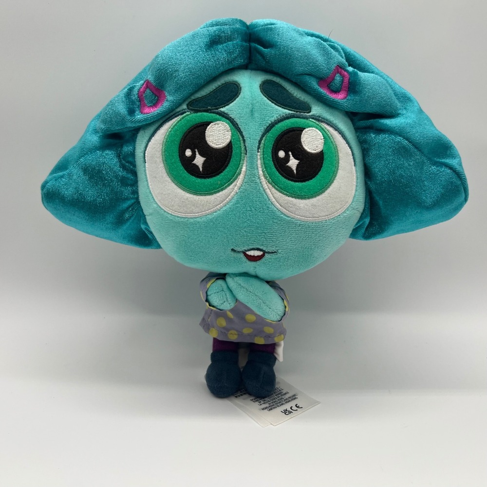 Disney Store Inside Out 2 Envy Plush Teal Hair Purple Polka Dot Dress Toy 8 Inch